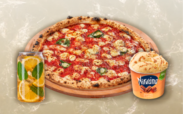 КОМБО ПИЦЦА МАРГАРИТА + ЛИМОНАД С БУЗИНОЙ И АЛОЕ ВЕРА 330 МЛ + NIRVANA PRALINES AND CREAM