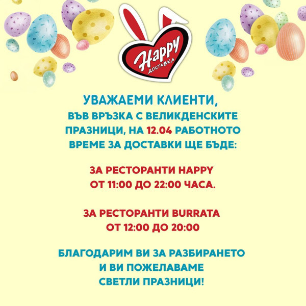 Великденско работно време за Доставки в София на 12ти Aприл 