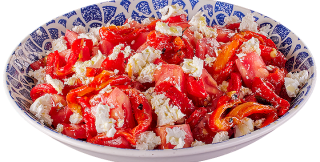 Roasted pepper salad with tomatoes & white cheese